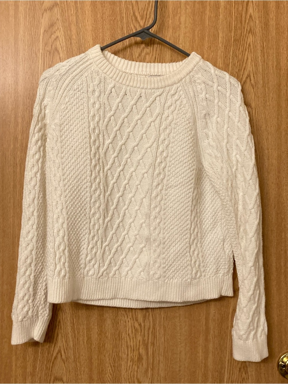 J. Crew White Cable-Knit Crewneck Sweater